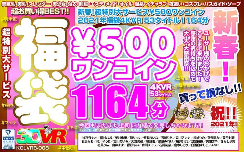 【VR】新春!超特別大サービス¥500ワンコイン福袋4KVR 53タイトル1164分