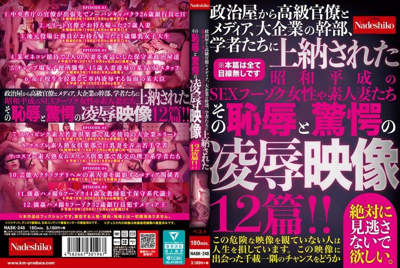政治屋から高級官僚とメディア、大企業の幹部、学者たちに上納された昭和平成のSEXフーゾク女性や素人妻たち その恥辱と驚愕の凌●映像12篇!!